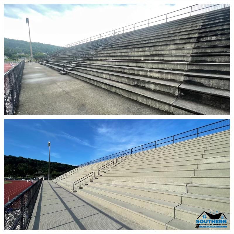 before and after concrete bleachers cleaning