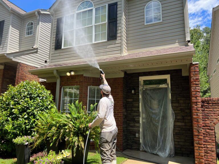 professional pressure washing siding of home