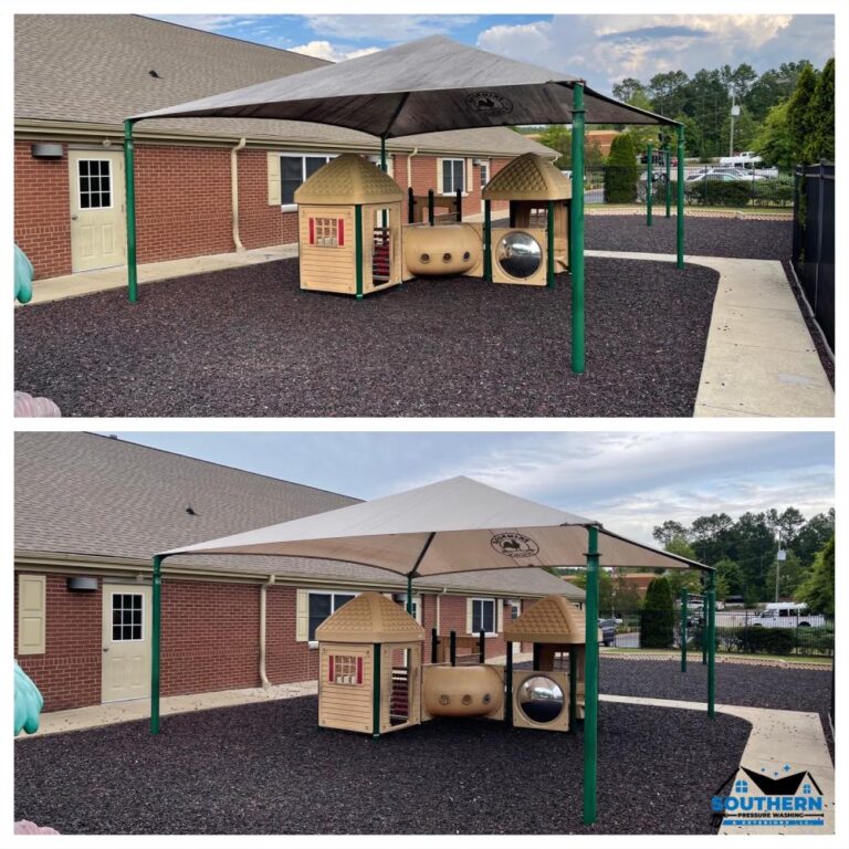 before and after playground set cleaning on commercial property
