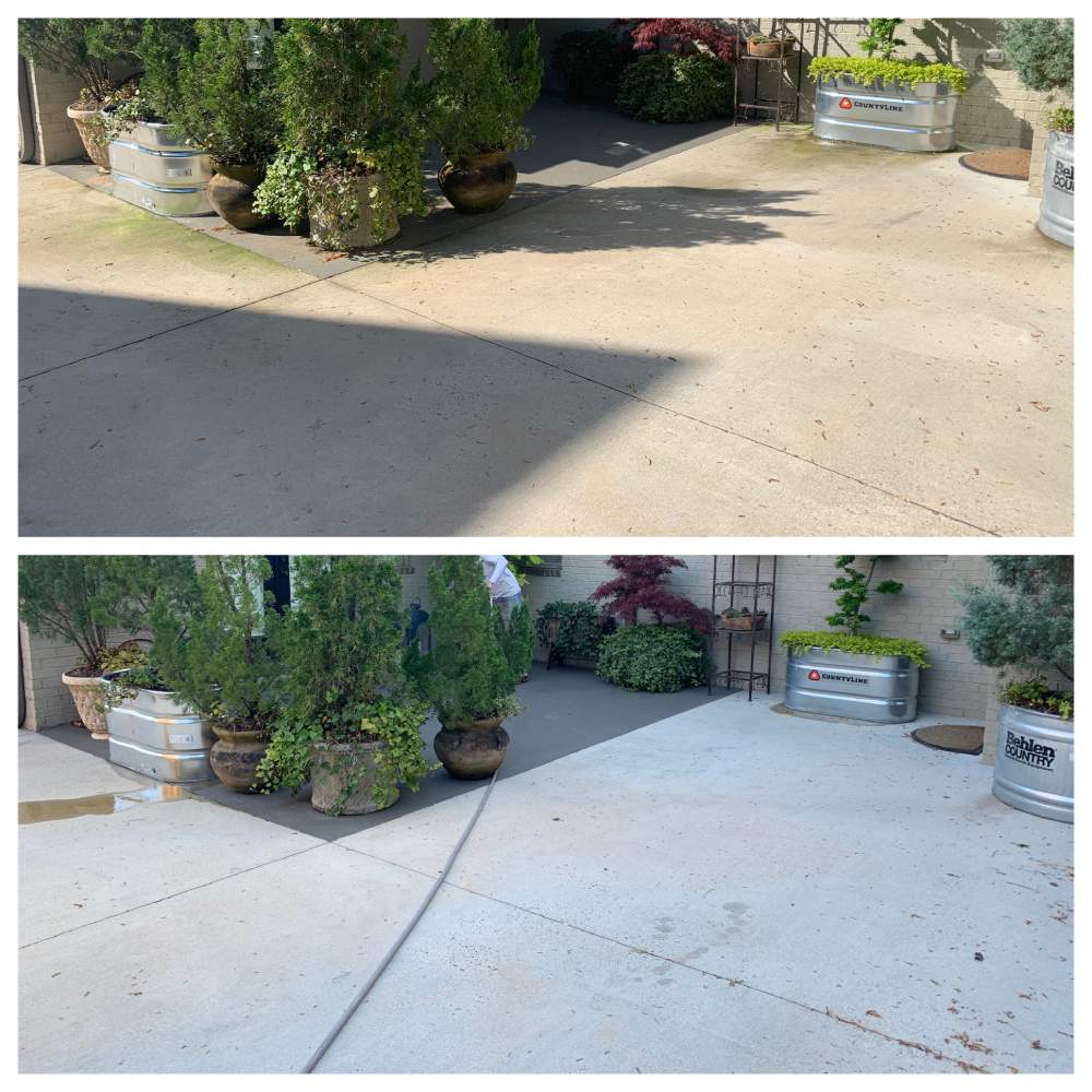 before and after concrete cleaning of walkway