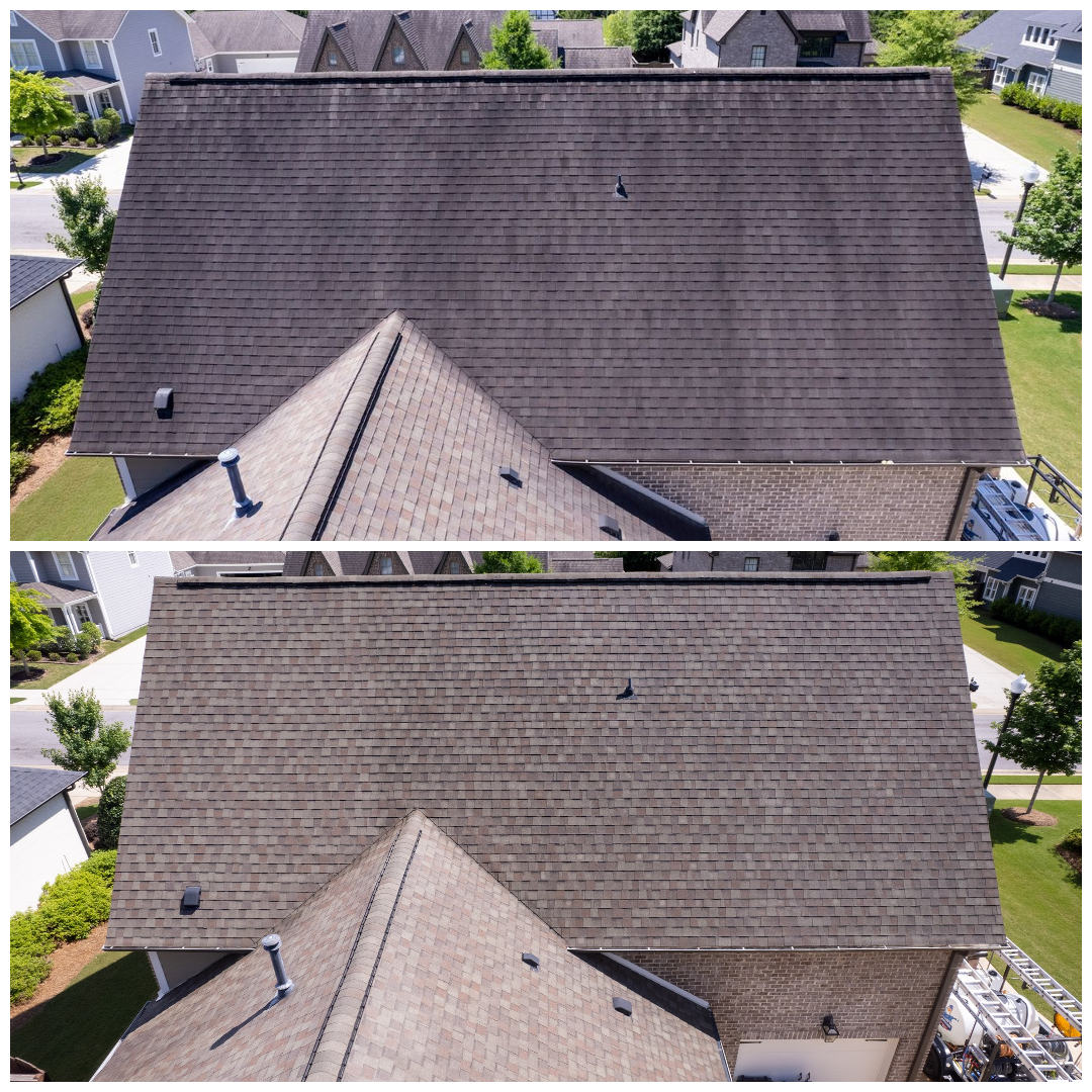 Aeriel Roof Cleaning Before:After